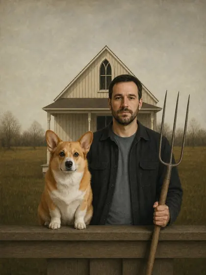 American Gothic Paws - custom pet portrait