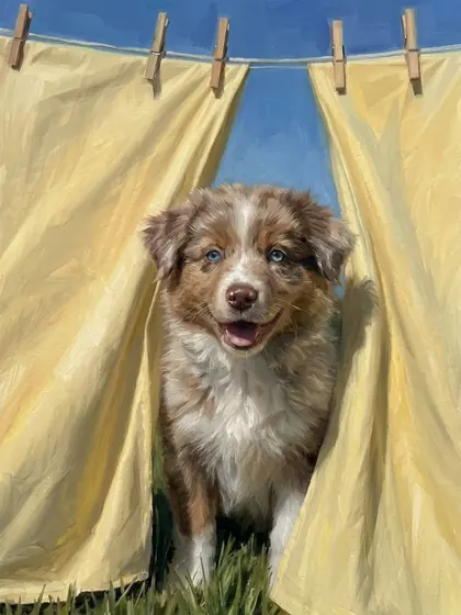 Laundry Day - custom pet portrait
