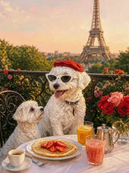 Paris Cafe Poodle - custom pet portrait