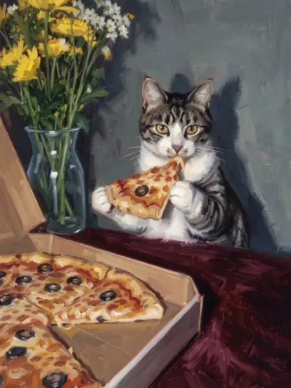 Pizza Night - custom pet portrait